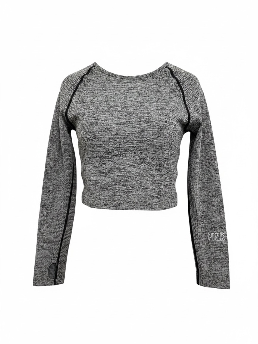 PINK Victoria's Secret Active Grey Heather Long-Sleeve Crop Top